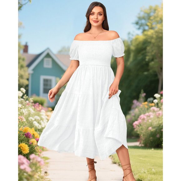 Plus Size Summer Dress Off Shoulder Pockets Casual Wedding Vacation - Picture 3 of 6